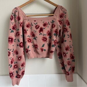 Willow & Wind Floral Knit Cropped Sweater